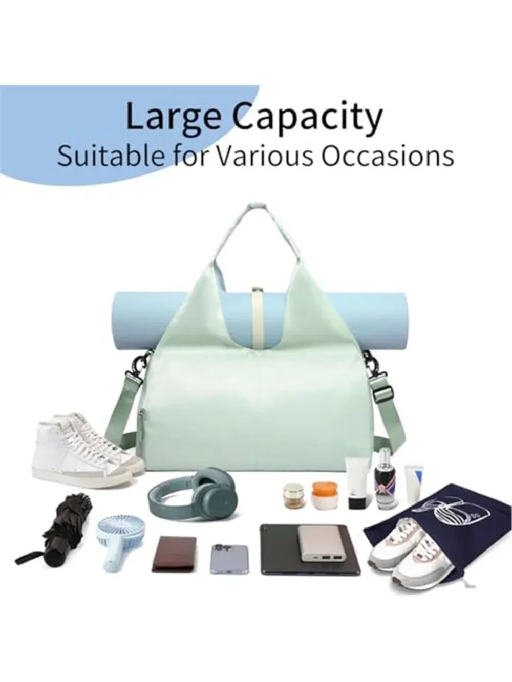 Women's Large Yoga Gym Bag | Mat Holder Shoe Compartment Workout Tote